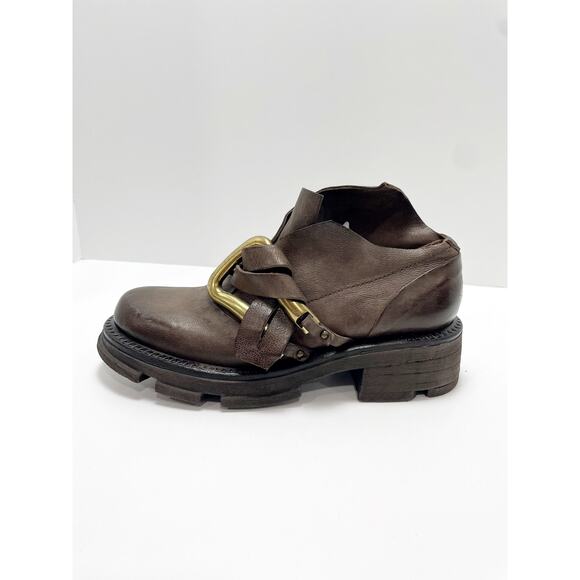 A.S.98 Laken Lug Sole Bootie Big Buckle Chocolate Sz 7 - Picture 6 of 7